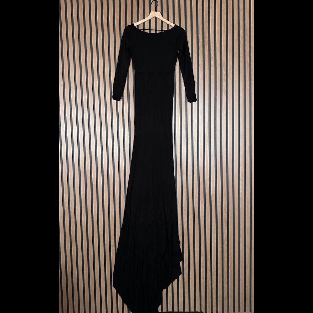 Sew Trendy Maternity Gown XS Womens Black Maxi Chiffon Knit Long Sleeve